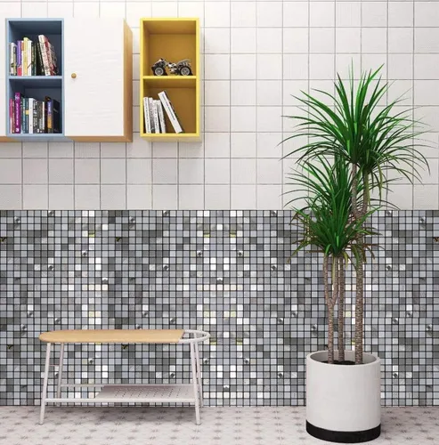 Vista 6 de 10 hojas autoadhesivas de mosaico de aluminio para despegar y pegar, paneles de pared 3D para cocina y baño (12 x 12 pulgadas, bronce)
