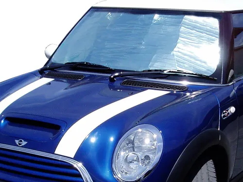 Vista 2 de HeatShield, The Original - Parasol para parabrisas con ajuste personalizado para Mini Cooper Hatchback (3D) 2002-2013 serie plateada
