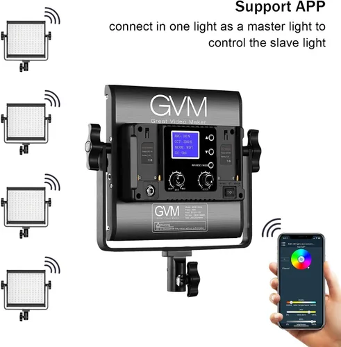Vista 5 de GVM - Kit de iluminación LED RGB de video de estudio 800D con panel, control de aplicación para iluminación de fotografía de YouTube, 3200K-5600K, 8