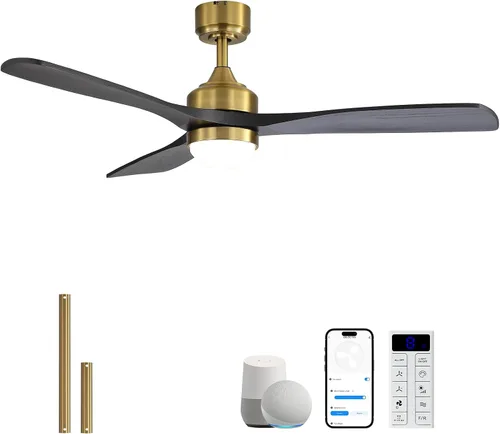 Vista 14 de Sofucor Ventilador de techo de madera maciza de 52 pulgadas, ventilador de techo de montaje empotrado y varilla descendente con luces y control