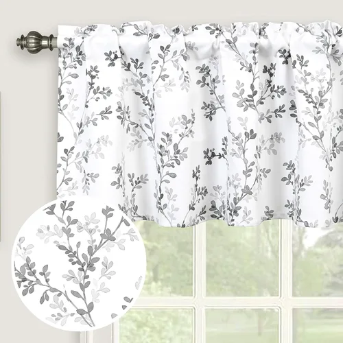 Vista 8 de Cenefas estampadas con hojas y flores botánicas de acuarela para ventanas, con bolsillo para barra, cenefas para cocina, cafetería, sala de estar