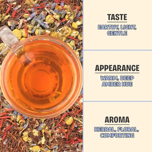 Vista 5 de BREWIX, Bedtime Blossom - Té suelto de hierbas (más de 50 tazas) sin cafeína y totalmente natural Mezcla relajante floral nocturna Rooibos