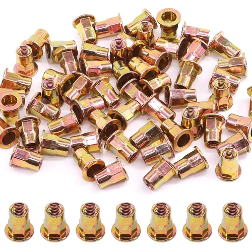Vista 7 de Glarks Juego de 60 tuercas de remache de brida de cuerpo hexagonal M6 de acero al carbono chapadas en zinc, cabeza plana roscada, tuerca