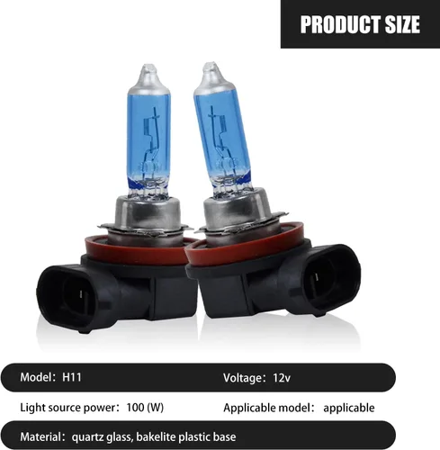 Vista 3 de gunhunt 2 PCS bombillas halógenas H11, portalámparas PGJ19-2 bombillas blancas súper brillantes, 12V 100W haz alto y haz bajo luz antiniebla