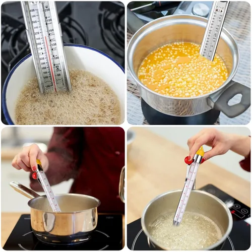 Vista 7 de Termómetro de caramelo con clip para olla y gancho para colgar, termómetro de acero inoxidable para freír profundo, termómetro de cocción