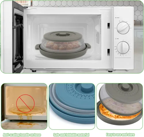 Vista 4 de Juego de 2 cubiertas de placa de salpicaduras para microondas para alimentos con alfombrilla base, tapa protectora de salpicaduras de silicona