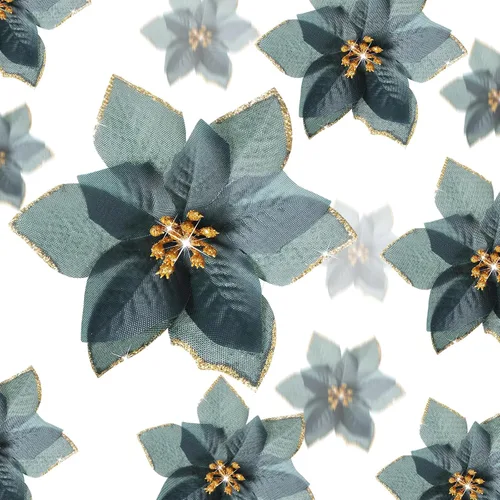 Vista 9 de WILLBOND 36 piezas de flores de Pascua navideñas de 3 tamaños para árbol de Navidad, flores falsas con purpurina, decoración, adornos de flor