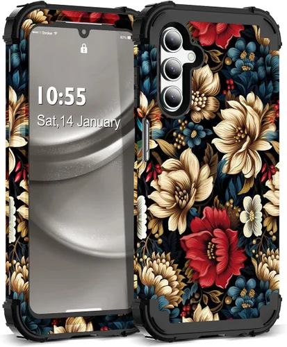 Vista 15 de Funda para Galaxy A14 5G Case, Patrón Floral 3 en 1 Protección Resistente de Servicio Pesado a Prueba de Golpes Parachoques de Goma de Silicona