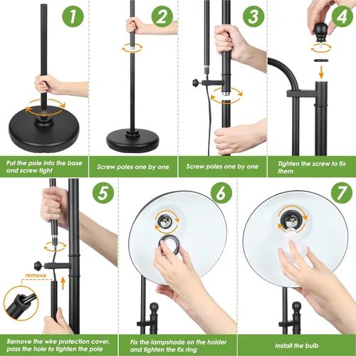 Vista 7 de Lámpara de pie industrial Coucrek, lámparas rústicas de 3 temperaturas de color en bronce envejecido, altura ajustable y luces de lectura Mate negro