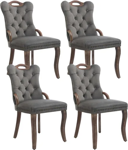 Vista 18 de Juego de 2 sillas de comedor de terciopelo beige, modernas sillas de cocina tapizadas