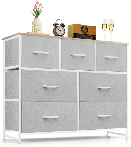Vista 32 de Cómoda de 7 cajones para dormitorio, tela organizadora de almacenamiento Marrón