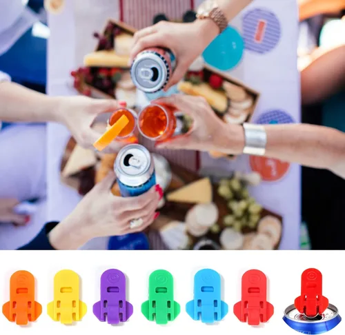 Vista 6 de Abrelatas manual fácil, paquete de 6 abridores de latas de cerveza de soda colorida y protector de latas de bebidas, escudos de plástico de alta
