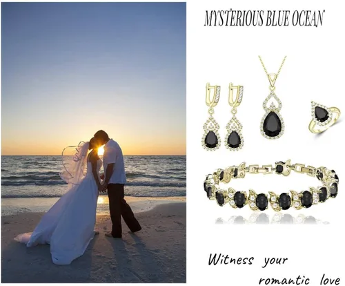 Vista 2 de LMXXVJ Juego de joyas para mujer, collar chapado en platino, anillo abierto, aretes, brazalete, para cumpleaños, aniversario, Día de la Madre
