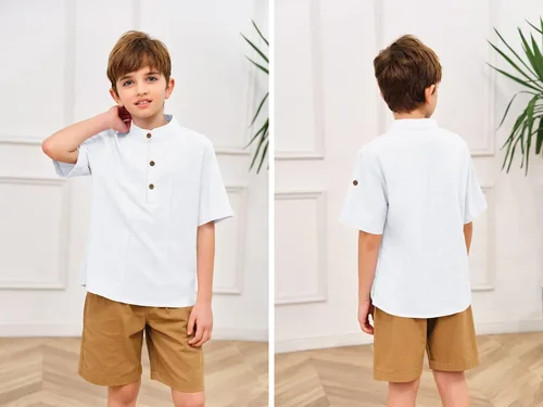 Vista 2 de Camisa Henley de manga corta con botones para niños pequeños