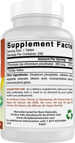 Vista 6 de Best Naturals Tableta de picolinato de cromo, 200 mcg, 240