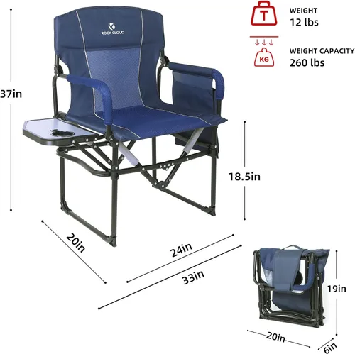 Vista 3 de ROCK CLOUD Paquete de 2 sillas plegables de camping con bolsillo de almacenamiento y mesa auxiliar, sillas de campamento portátiles compactas