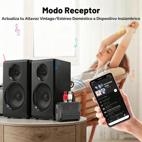Vista 5 de Receptor Bluetooth, adaptador de audio inalámbrico con Bluetooth 5.3 NFC-Enabled RCA/3.5mm AUX USB Drive/TF Card Outputs, Volume/Track Control for