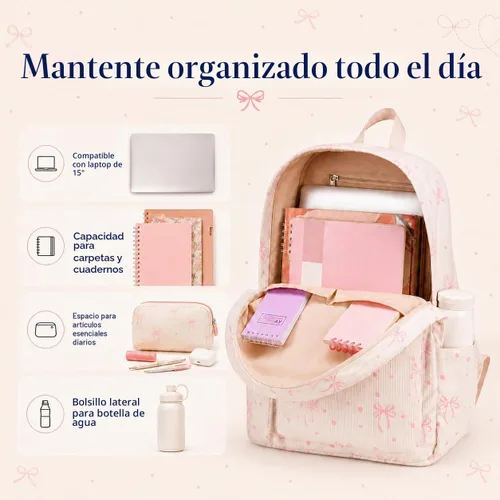 Vista 2 de Bluboon - Mochila escolar para niñas y mujeres para uso diario y de estilo informal, para portátil de 15 pulgadas, con bolsa para almuerzo y bolsa