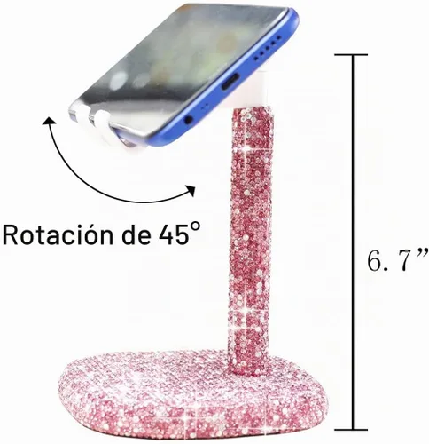 Vista 4 de Soporte de teléfono con cristales brillantes para escritorio, escritorio, soporte para teléfono compatible con todos los teléfonos inteligentes