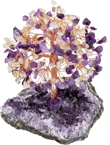 Vista 10 de SUNYIK Árbol de cristal curativo sobre base de cuarzo de cristal de amatista natural, árbol bonsái de cristal hecho a mano para riqueza y suerte