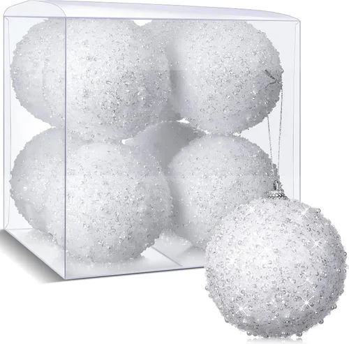 Vista 8 de BBTO 8 adornos de bola para árbol de Navidad, adornos de espuma con lentejuelas con purpurina, decoraciones para colgar para Navidad, boda, fiesta