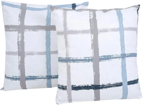 Vista 6 de Rockcloud Juego de 2 fundas de almohada cuadradas decorativas 100% de algodón a rayas, fundas de cojín para sofá, dormitorio, automóvil, 18 x 18 Azul