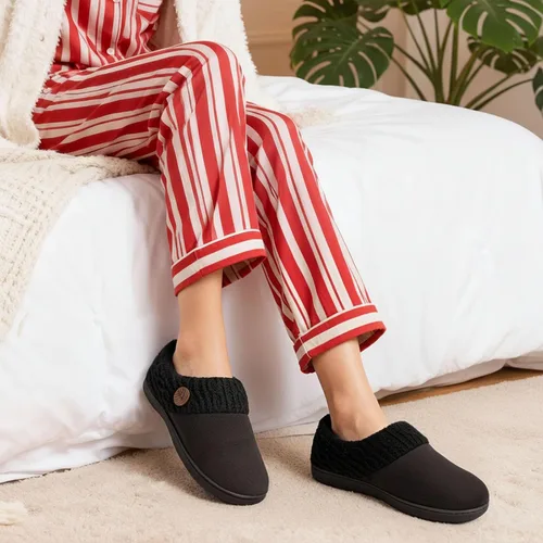 Vista 2 de EverFoams Pantuflas de microgamuza para mujer, cálidas, cómodas, de espuma viscoelástica, zapatos de casa para interiores, con cuello de punto