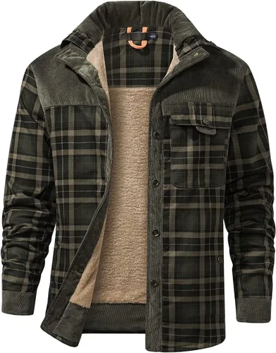 Vista 12 de Haellun - Chaqueta tipo camisa de manga larga con forro de sherpa para hombre Verde militar
