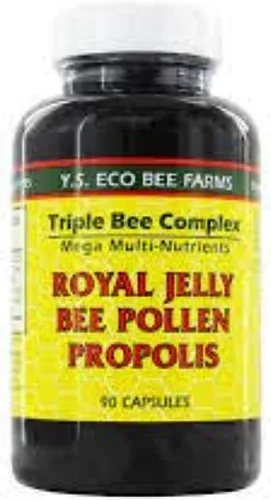 Vista 2 de YS Organics Complejo triple de abejas, jalea real, polen de abeja, propóleos -90 cápsulas -2