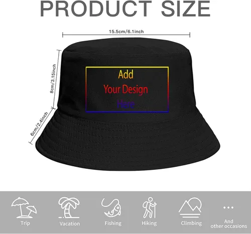 Vista 7 de Sombreros de cubo personalizados para mujeres y hombres, añade tu diseño aquí, sombrero de pescador, sombrero de sol, para viajes de verano, playa
