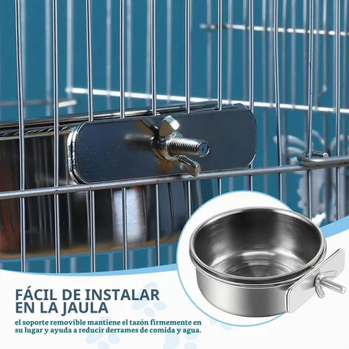 Vista 4 de 2 Piezas de Recipientes para Alimentación de Aves de Acero Inoxidable, Tazón Pequeño para Alimentar Aves, Tazón para Comida de Loros de Acero
