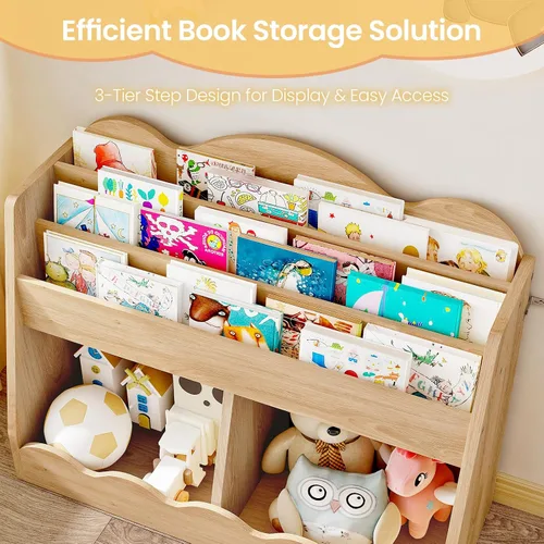 Vista 3 de CHOEZON Estantería infantil y almacenamiento de juguetes, estantería para niños con 2 cubos de juguetes, estante para libros para habitación