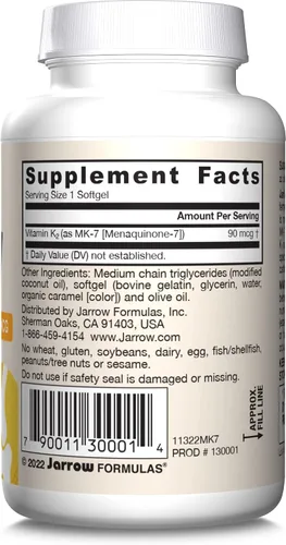 Vista 8 de Jarrow Formulas MK-7 90 mcg - Forma bioactiva de vitamina K2 - 60 porciones (cápsulas blandas) - para la salud ósea y cardiovascular - Suplemento