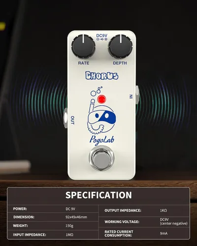 Vista 6 de Pogolab Pedal de Chorus, Pedal de Guitarra Chorus, Mini Pedal de Chorus Analógico, DC 9V, True Bypass para Guitarra Eléctrica