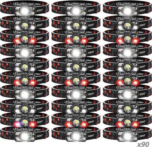 Vista 9 de Linterna Frontal Recargable Paquete de 2, 3000 Lúmenes Linterna Frontal Ultraligera Brillante con Luz Blanca y Roja, Faro LED con Sensor