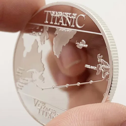 Vista 5 de RMS-Titanic - Moneda de desafío de mapa de viaje y barco