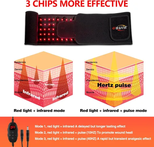 Vista 4 de USUIE Cinturón de terapia de luz roja, terapia de luz infrarroja, dispositivo de terapia de luz roja para cuerpo con temporizador para espalda