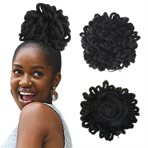 Vista 18 de DreadLocks Chignons Afro High Puff Cola de Caballo con Cordón Moño de Cabello Postizos Faux Locs Chignons con Clip Cola de Caballo para Mujeres