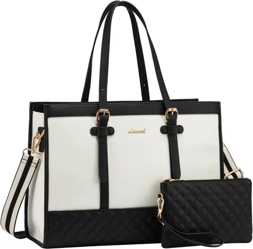 Vista 28 de LOVEVOOK Bolsa para Laptop para Mujeres de 15.6 pulgadas Bolsa Tote de Lona para Laptop, Bolsa de Trabajo de Gran Capacidad con Bolso de Mano, Bolsa