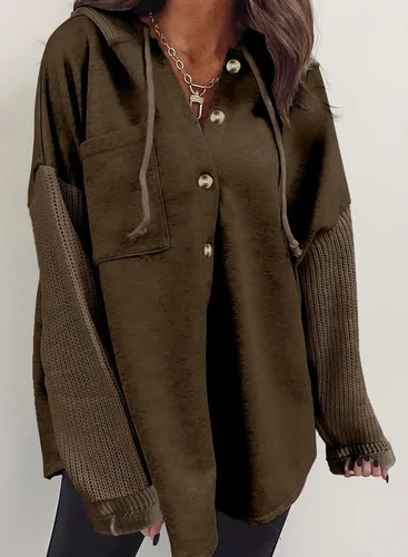 Vista 3 de SHEWIN Sudaderas con capucha de gran tamaño para mujer, casual, de manga larga, con cordón y botones, con bolsillo