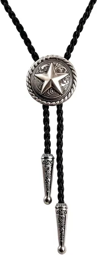 Vista 24 de BRBAM - Corbata de cuero estilo retro con diseño de vaquero occidental y estrella solitaria para hombre Estilo 3 - Bronce