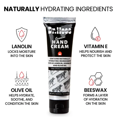 Vista 4 de Dr. Hess Crema de manos genuina, loción nutritiva y suavizante para manos y talones secos y agrietados, alivio del eccema, con lanolina, cera