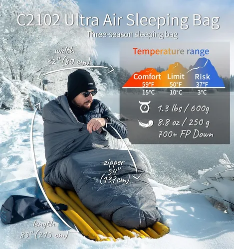 Vista 2 de Litume Ultralight Down Sleeping Bag, Compact Mummy 3 Season Backpacking
