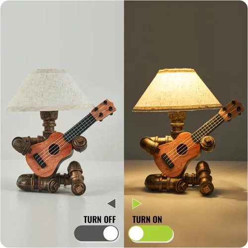 Vista 2 de Lámpara de mesa de guitarra robot industrial vintage con bombilla, control remoto, temporizador, regulable, regalos geniales para amantes