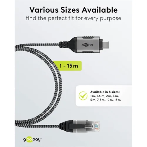 Vista 8 de goobay Slim USB-C 3.1 to RJ45 Ethernet CAT 6 Cable Adapter/Stable Wired Internet Connection with Router/Network Switch/USB to RJ45 Adapter/1Gbps