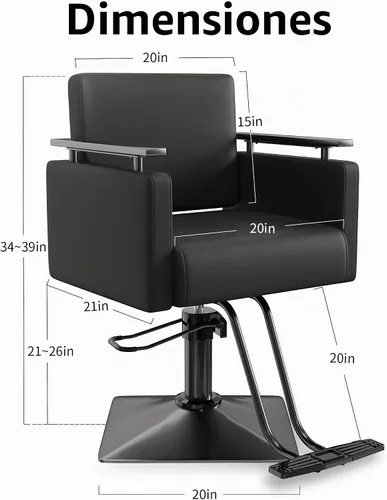 Vista 3 de Silla de salón profesional Baasha completamente negra, silla de estilo hidráulica de lujo con cuero PU suave, cojín de espuma de alta densidad, giro