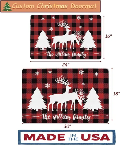 Vista 3 de Tapete de Navidad personalizado para exteriores, tapete de bienvenida personalizado con nombre, tapete de Navidad antideslizante personalizado