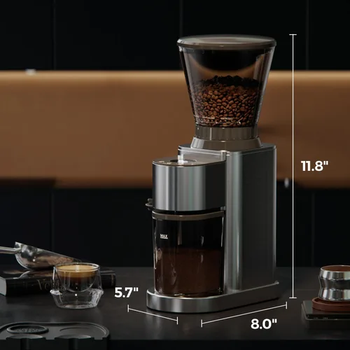 Vista 5 de Molinillo eléctrico de café con 24 ajustes de molienda precisos, temporizador digital de 40 segundos para prensa francesa, expreso y vertido por
