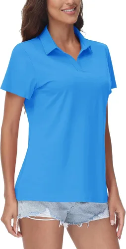 Vista 8 de TACVASEN Polo de manga corta con cuello en V para mujer, con protección solar UPF 50+, secado rápido, para golf