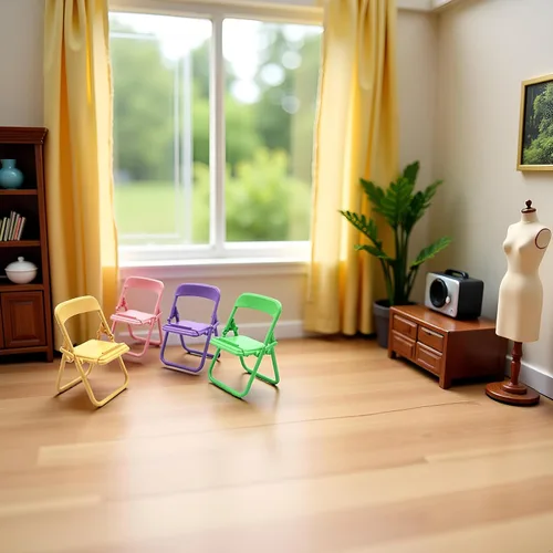 Vista 4 de Mini silla plegable de simulación, modelo de casa de muñecas, accesorios de silla plegable, casa de muñecas, accesorios de muebles de plástico